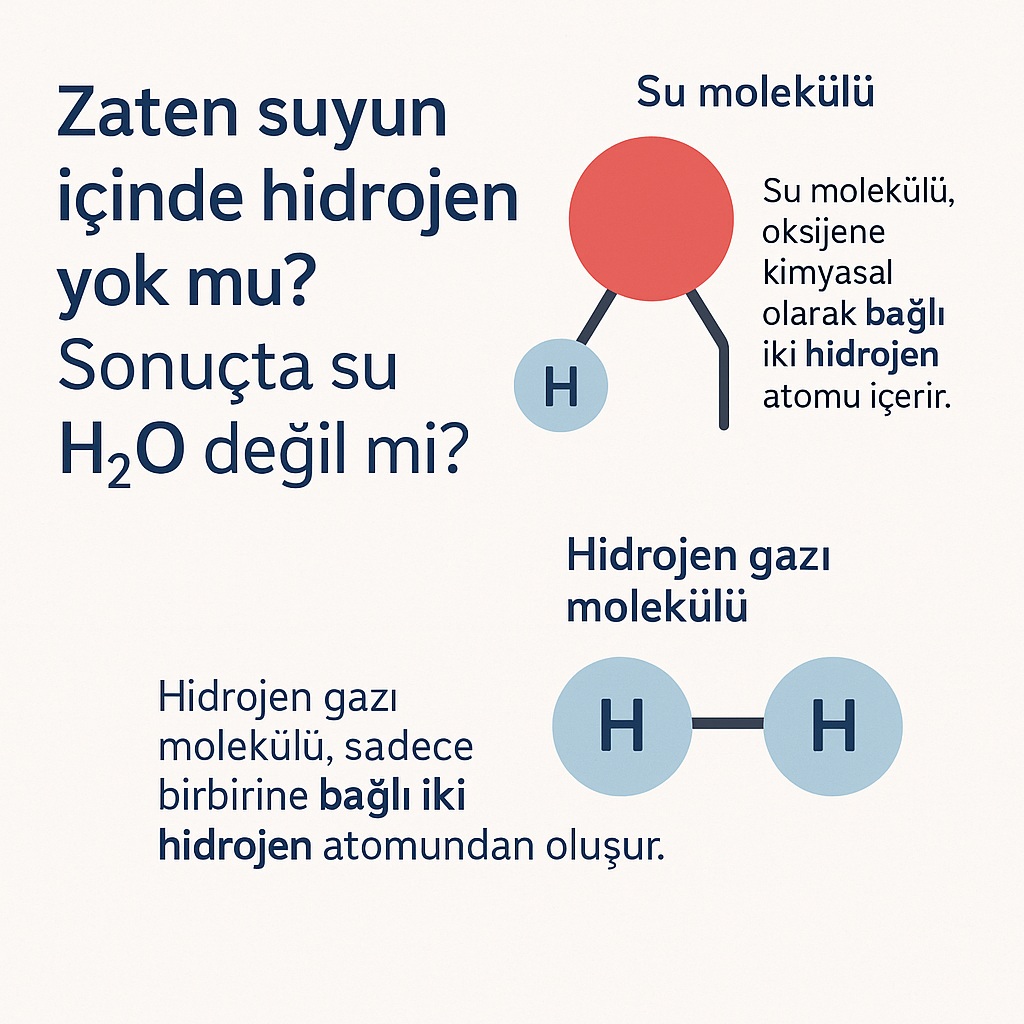Zaten suyun içinde hidrojen yok mu? Sonuçta su H₂O değil mi?